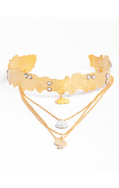 GOLDEN MULTI LAYER SWAROVSKI SEA PEARL NECKLACE