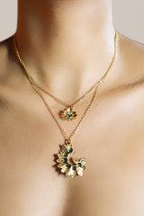 SWAROVSKI CRYSTAL GOLD FLORAL NECKLACE - Leopards Avenue