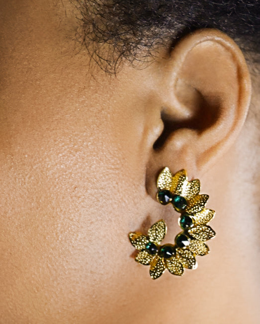 SWAROVSKI CRYSTAL GOLD FLORAL EARRINGS - Leopards Avenue